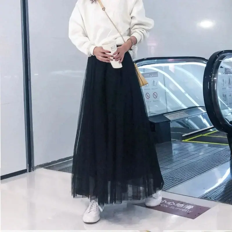 Spring Mesh Puffy Long Skirt Large Swing Midi - Image 6