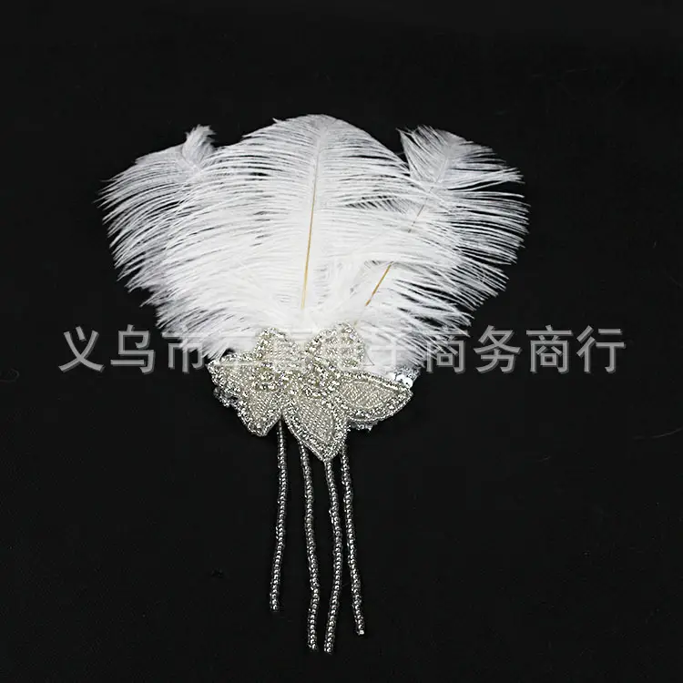 White Feather Diamond Headband with Bow - Image 5