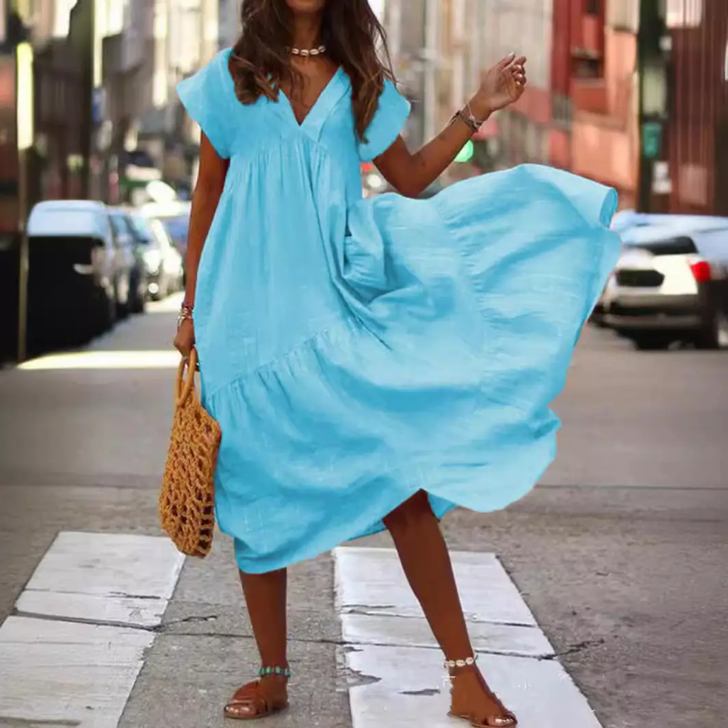 2021 Summer Loose Collar Dress Plus Size Cotton - Image 8