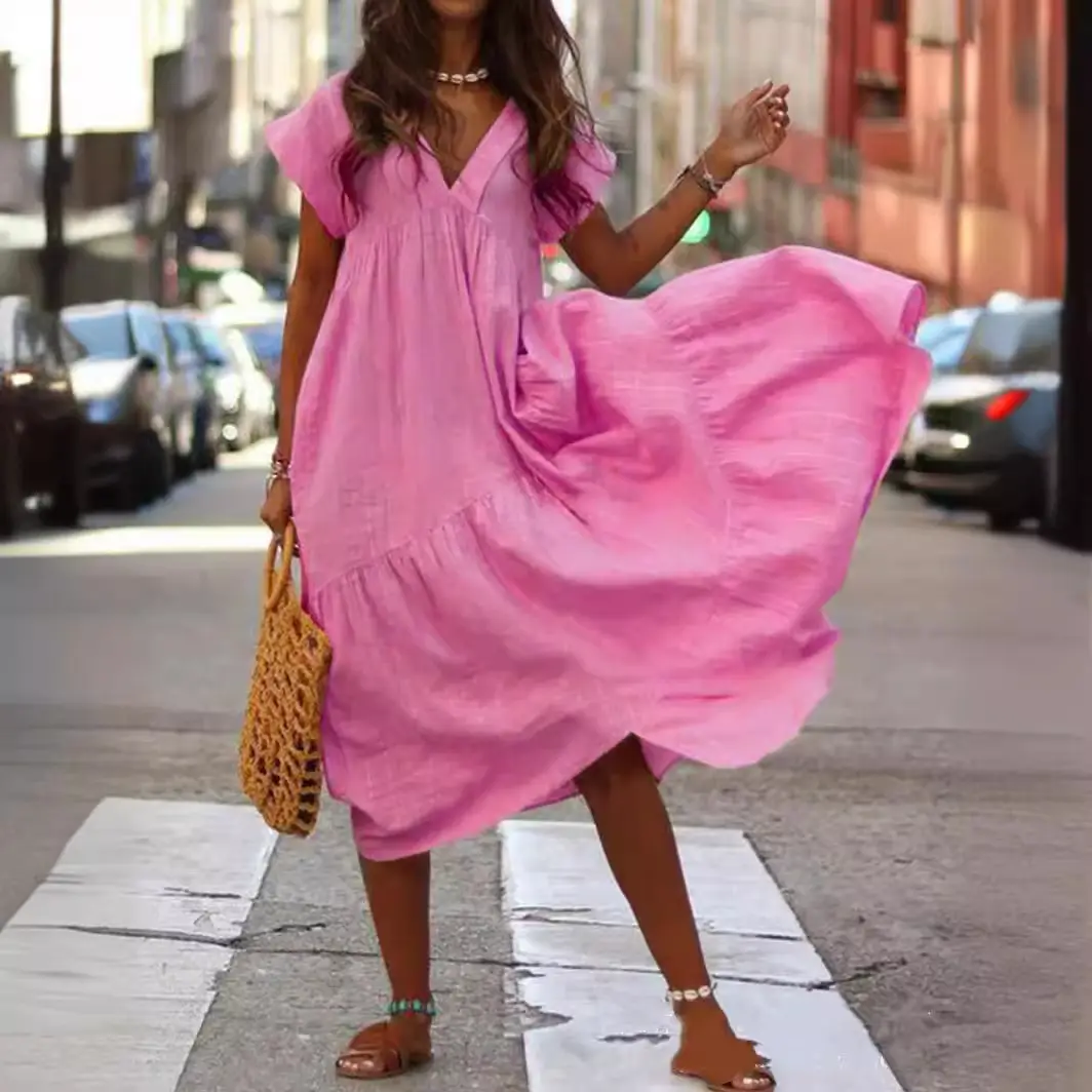 2021 Summer Loose Collar Dress Plus Size Cotton - Image 9