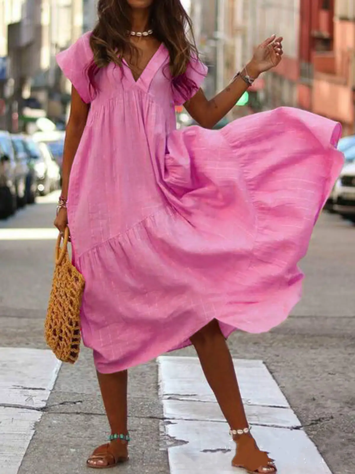 2021 Summer Loose Collar Dress Plus Size Cotton - Image 5
