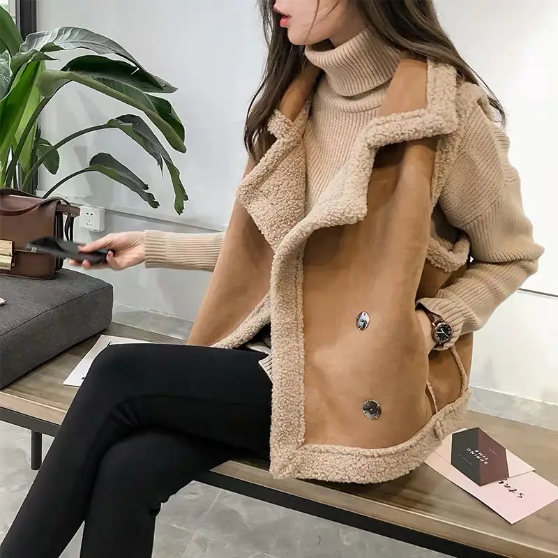 Lamb Wool Waistcoat Vest Hooded Coat for Women Winter - Image 6