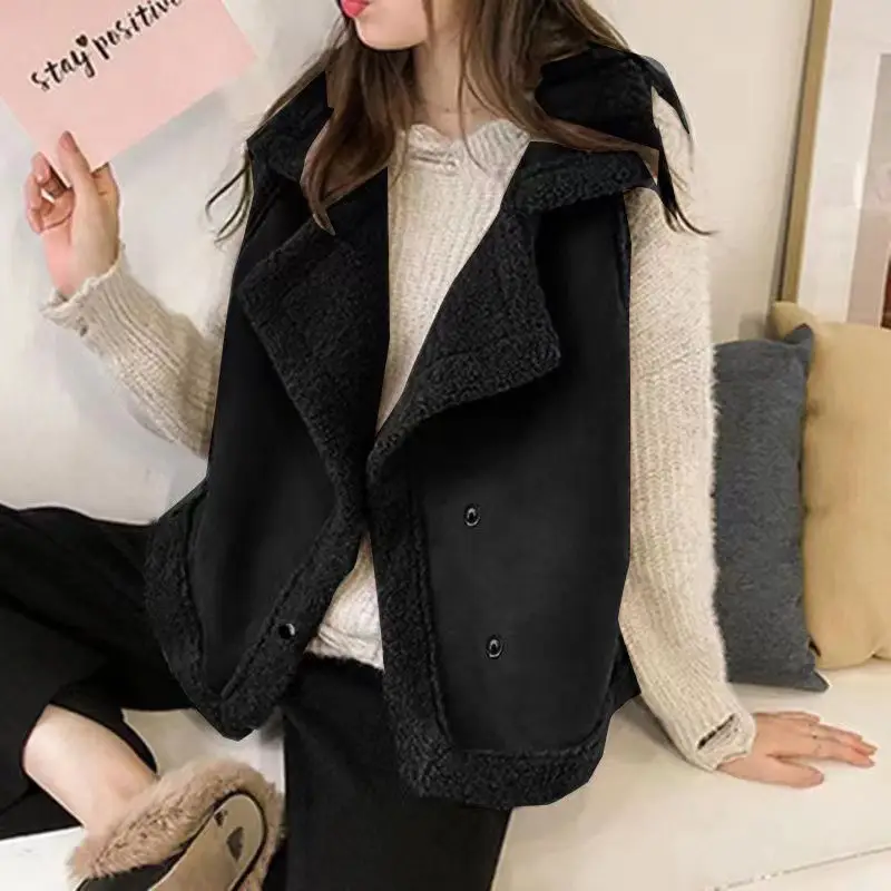 Lamb Wool Waistcoat Vest Hooded Coat for Women Winter - Image 4