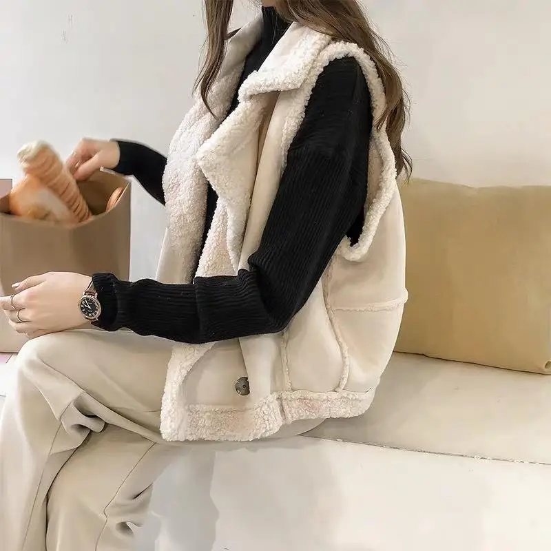 Lamb Wool Waistcoat Vest Hooded Coat for Women Winter - Image 3