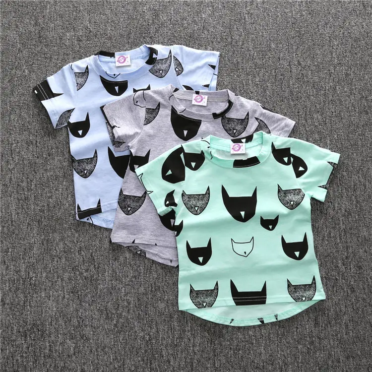 Kids Cat Print Short Sleeve T-Shirt Mint Green - Image 5