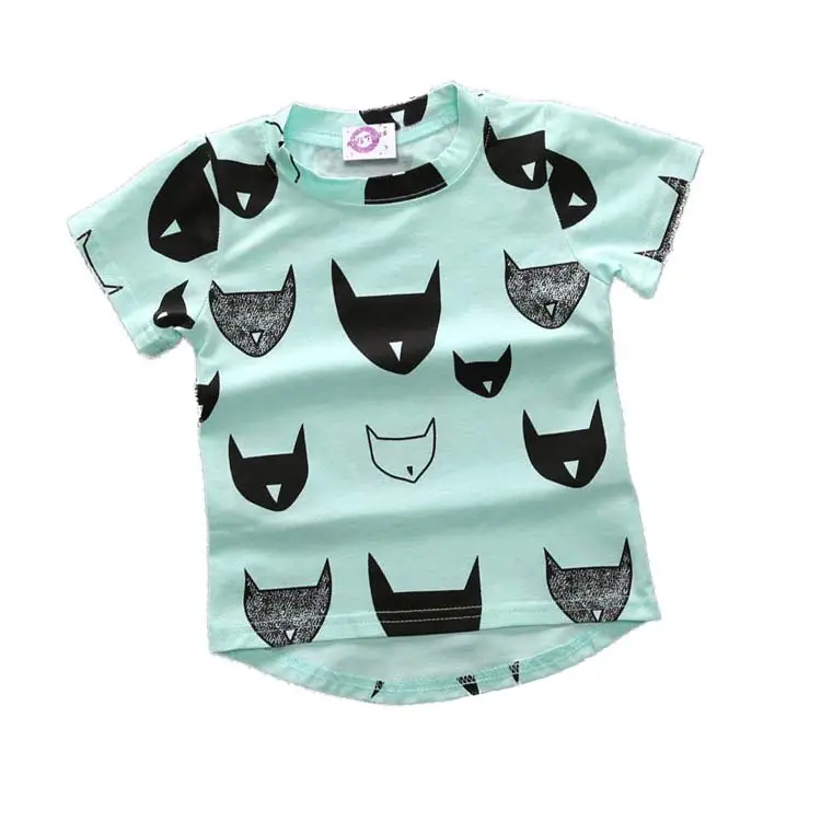 Kids Cat Print Short Sleeve T-Shirt Mint Green - Image 6
