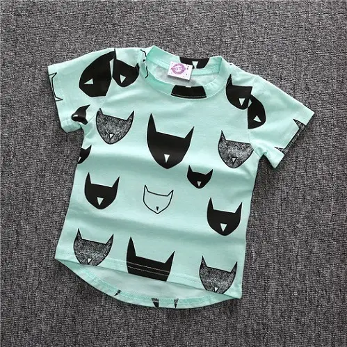 Kids Cat Print Short Sleeve T-Shirt Mint Green - Image 2