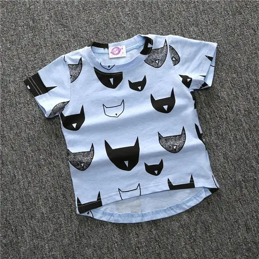 Kids Cat Print Short Sleeve T-Shirt Mint Green - Image 3