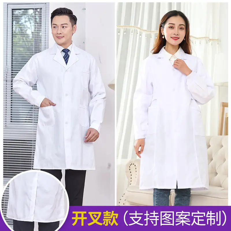 Long-sleeved White Lab Coat for Men Women Cotton - Image 19