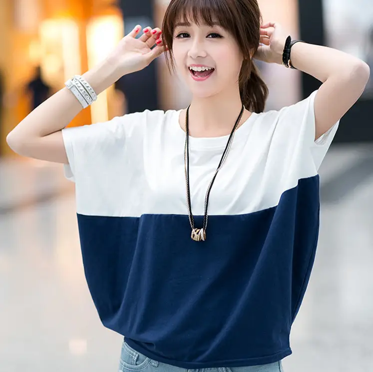 2024 Summer Plus Size Women's White Blue T-Shirt - Image 2