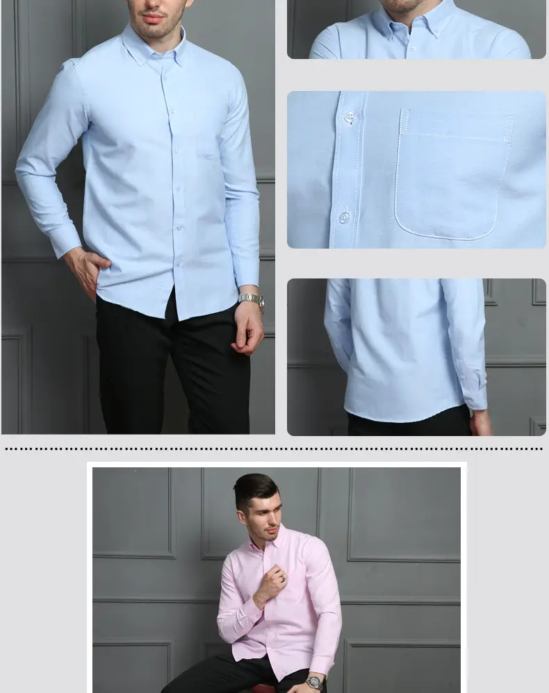 Men's Blue Oxford Shirt 4 Button Unstitched — feature 23