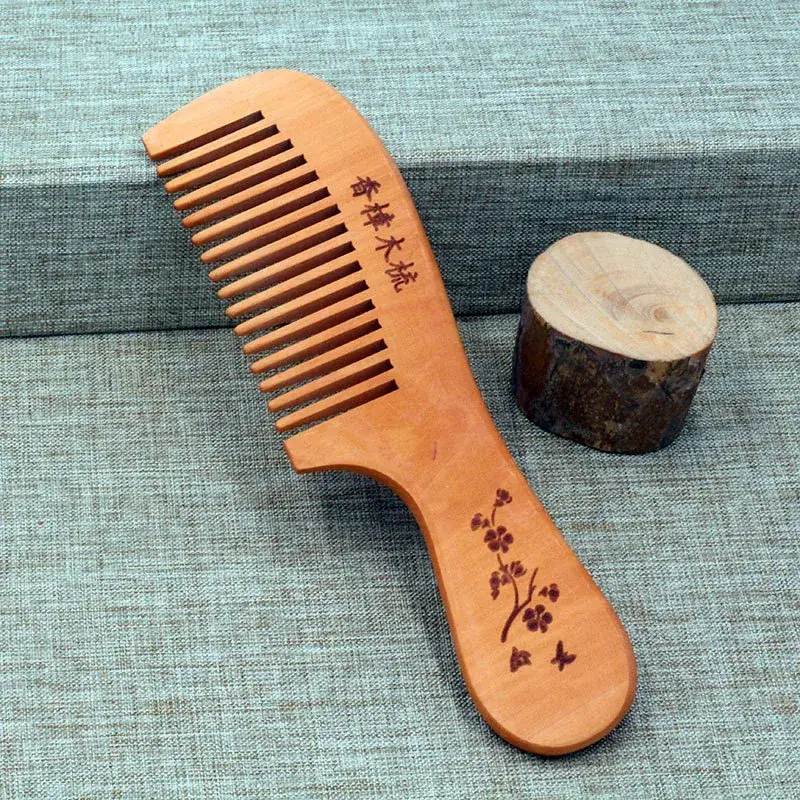 New Peach Wood Camphor Comb Month Shaped Handmade Gift - Image 3