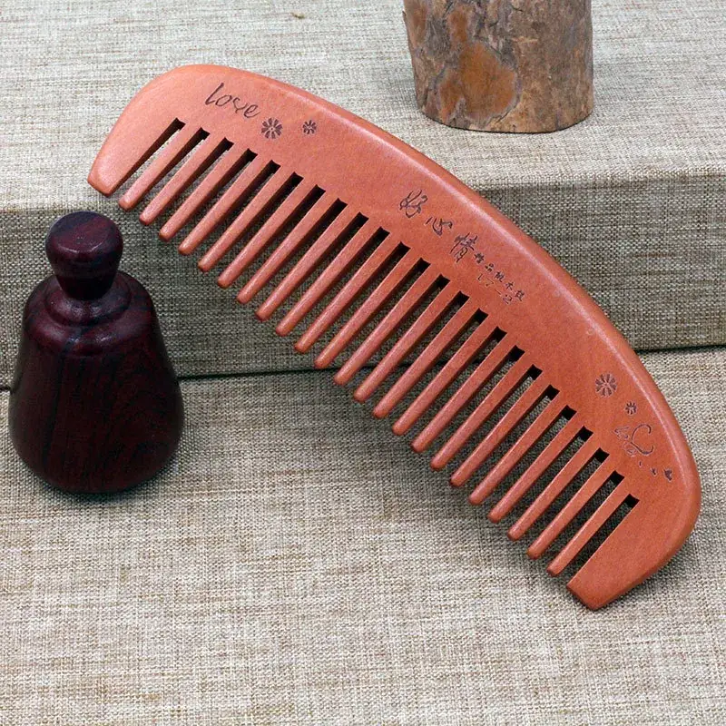 Peach Wood Birthday Gift Comb with Handle - Image 2