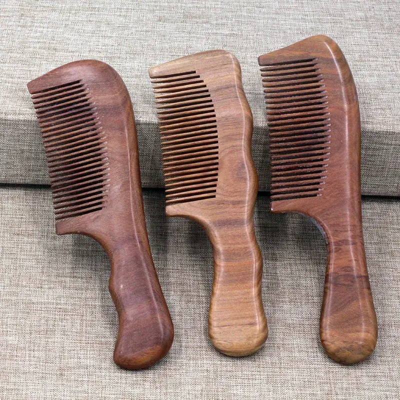 Natural Green Wooden Hair Comb with Handle