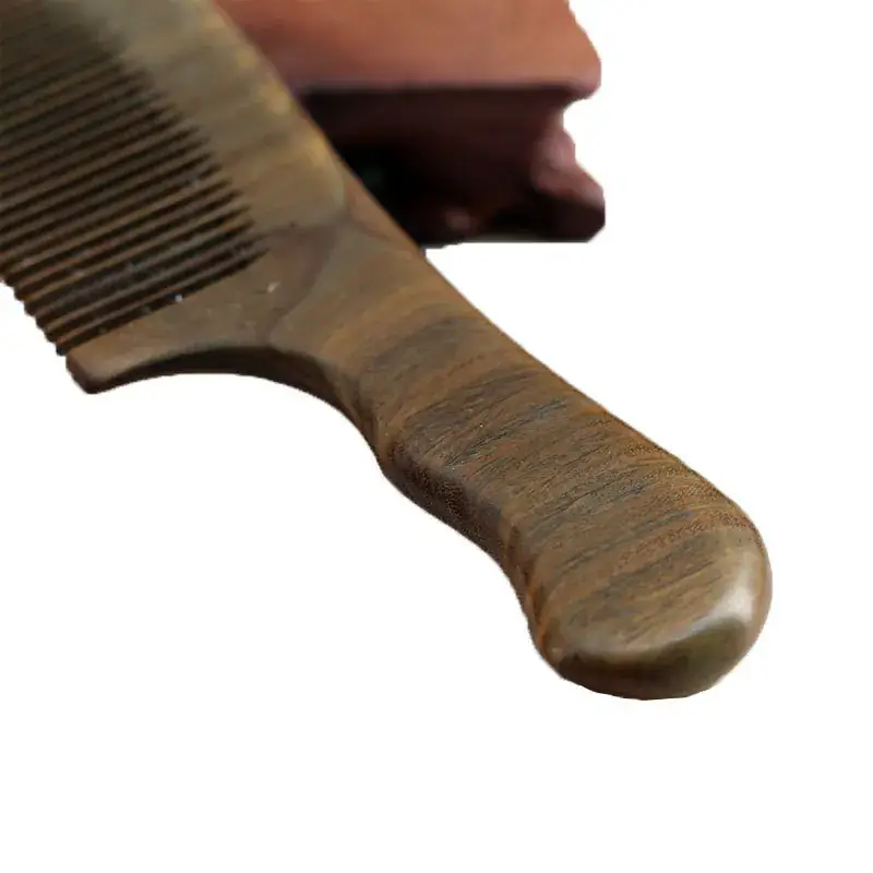 Natural Green Wooden Hair Comb with Handle