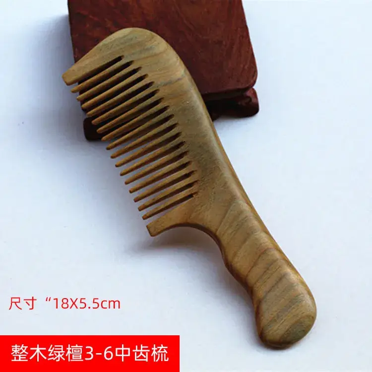 Natural Green Wooden Hair Comb with Handle