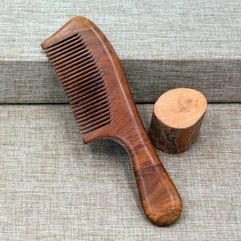 Natural Green Wooden Hair Comb with Handle