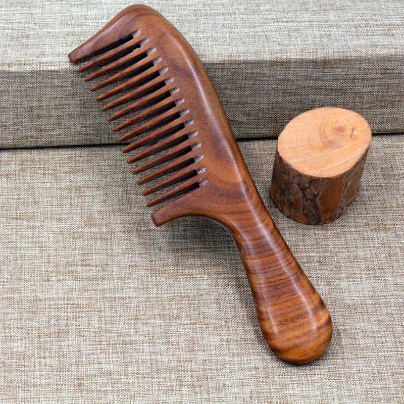 Natural Green Wooden Hair Comb with Handle