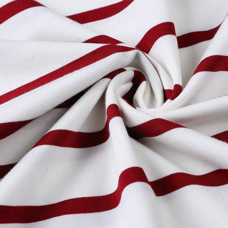 Men Red White Striped Cotton T-Shirt Slim Fit
