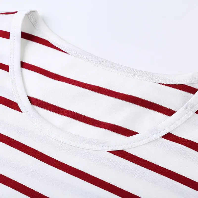 Men Red White Striped Cotton T-Shirt Slim Fit