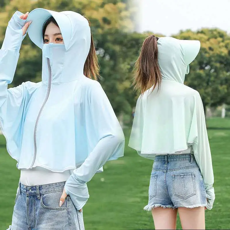Women Ice Silk Hooded Sunscreen Coat White 2024 - Image 11