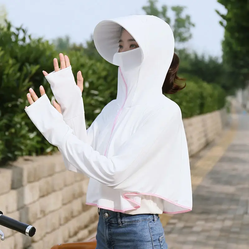 Women Ice Silk Hooded Sunscreen Coat White 2024 - Image 12