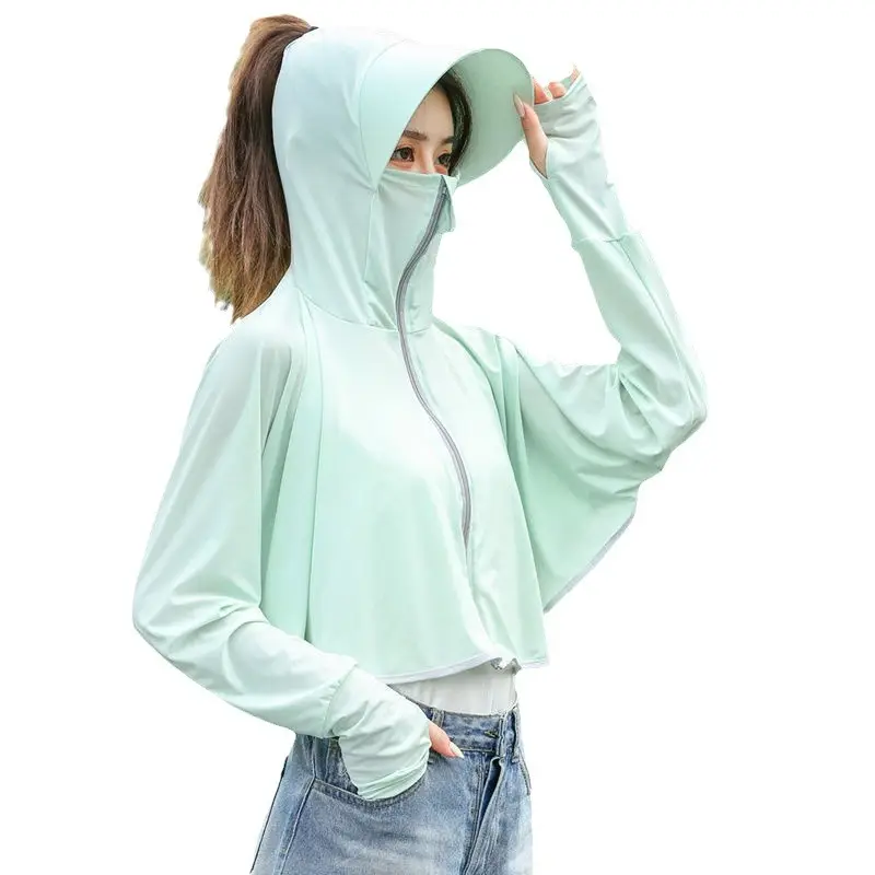Women Ice Silk Hooded Sunscreen Coat White 2024 - Image 13