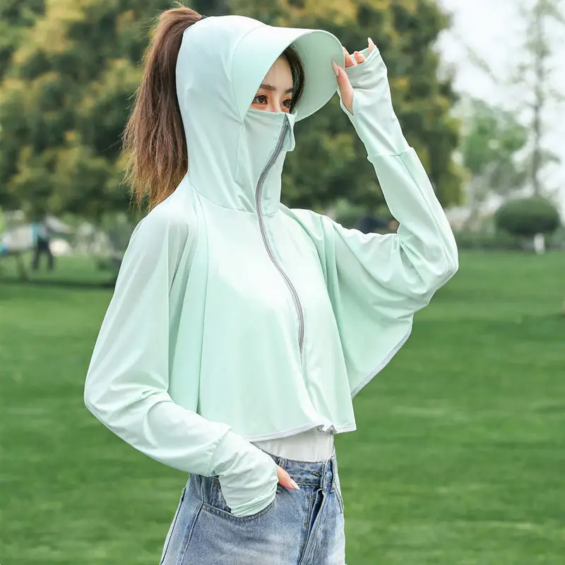 Women Ice Silk Hooded Sunscreen Coat White 2024 - Image 3