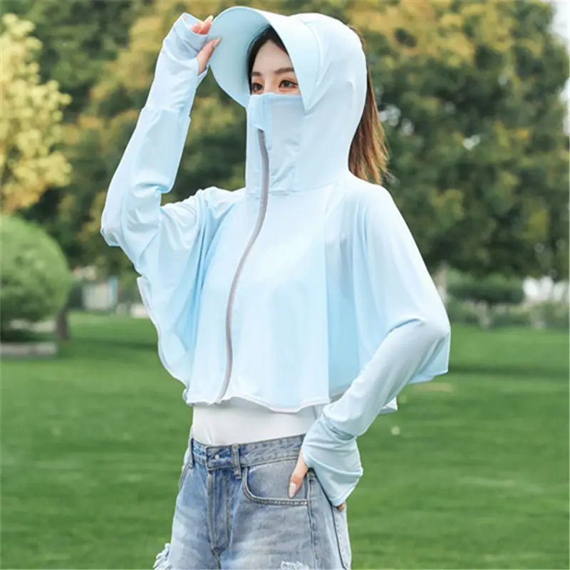 Women Ice Silk Hooded Sunscreen Coat White 2024 - Image 4