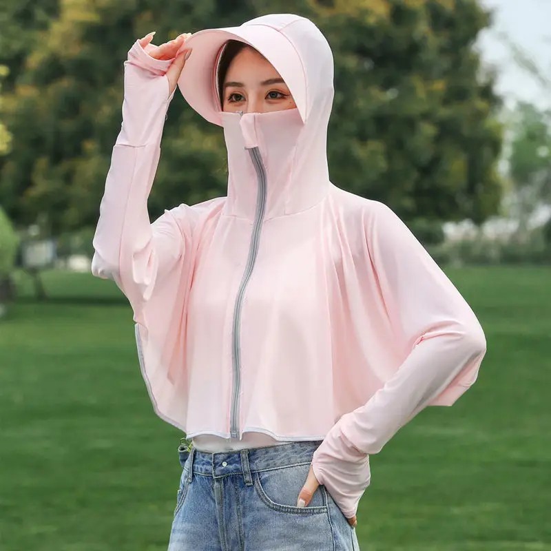 Women Ice Silk Hooded Sunscreen Coat White 2024 - Image 5