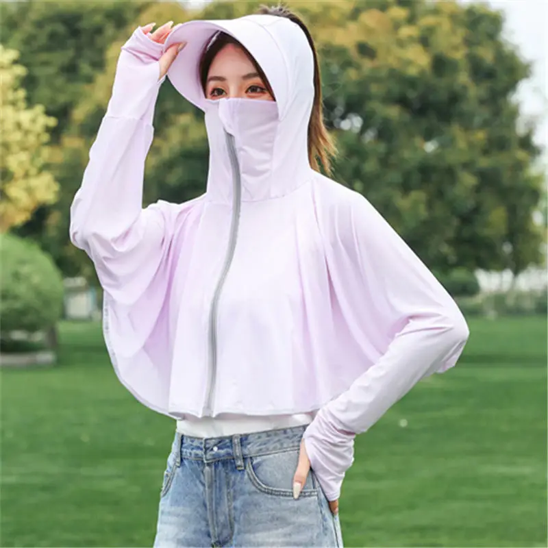 Women Ice Silk Hooded Sunscreen Coat White 2024 - Image 6