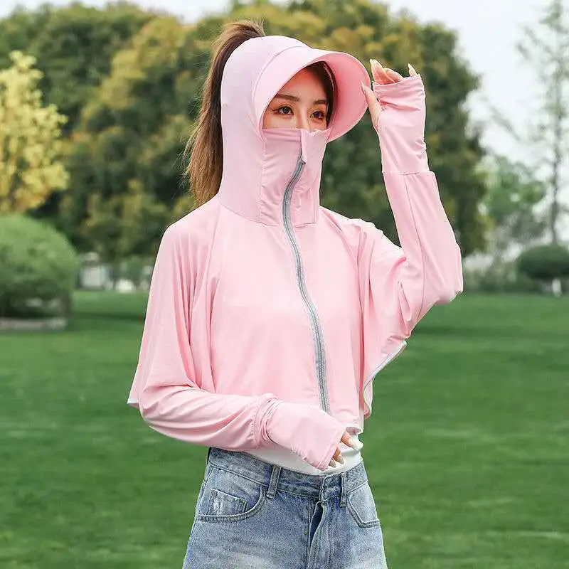 Women Ice Silk Hooded Sunscreen Coat White 2024 - Image 7