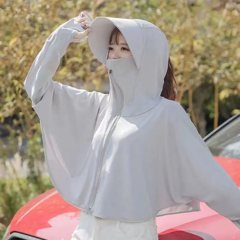 Women Ice Silk Hooded Sunscreen Coat White 2024 - Image 8