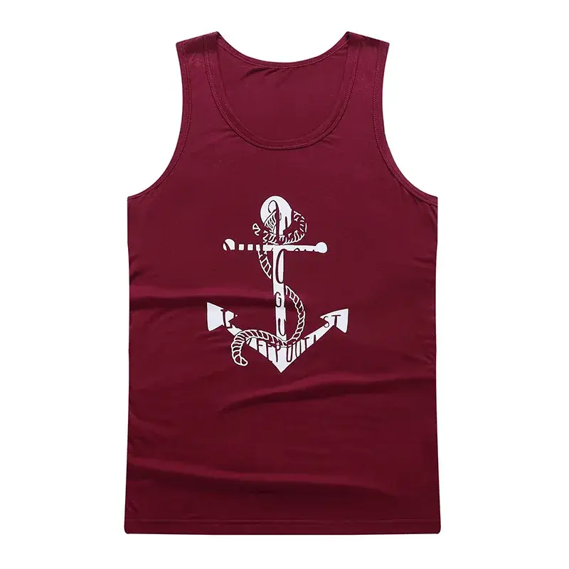 Men White Anchor Printed Sleeveless Vest Extra Large - Image 4