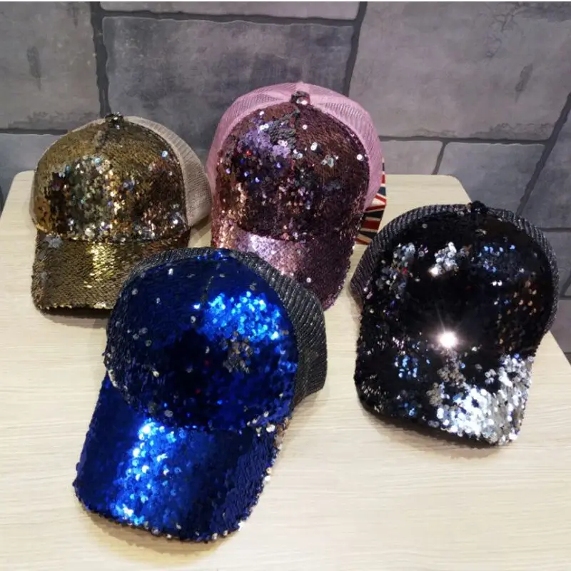 2016 Women's Black Sequin Mesh Cap Baseball Hat