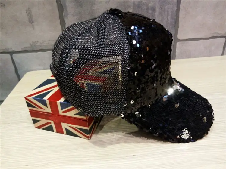 2016 Women's Black Sequin Mesh Cap Baseball Hat — feature 23