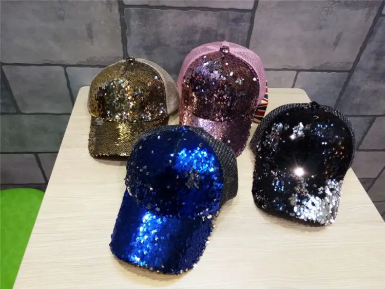 2016 Women's Black Sequin Mesh Cap Baseball Hat — feature 3