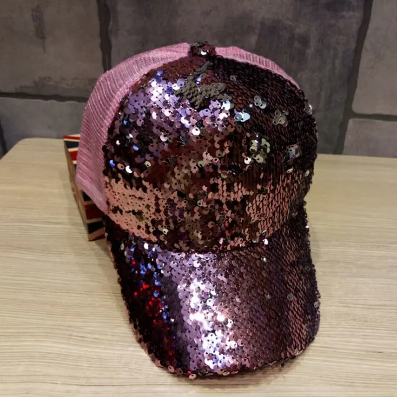 2016 Women's Black Sequin Mesh Cap Baseball Hat - Image 3
