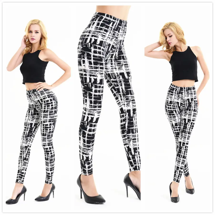 8255 European American Striped Plaid Slim Fit Leggings Large - Image 11