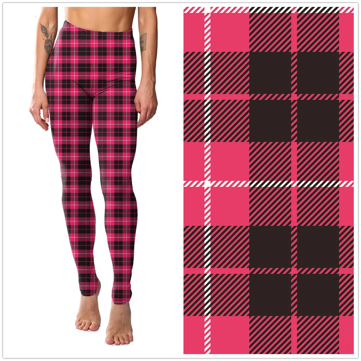 8255 European American Striped Plaid Slim Fit Leggings Large - Image 3