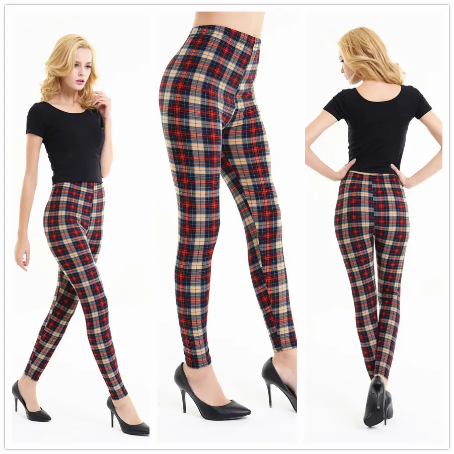 8255 European American Striped Plaid Slim Fit Leggings Large - Image 6