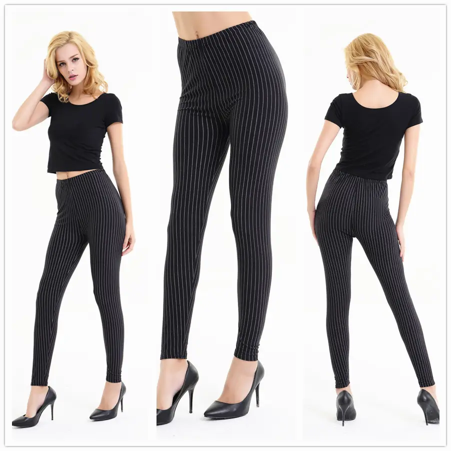8255 European American Striped Plaid Slim Fit Leggings Large - Image 7