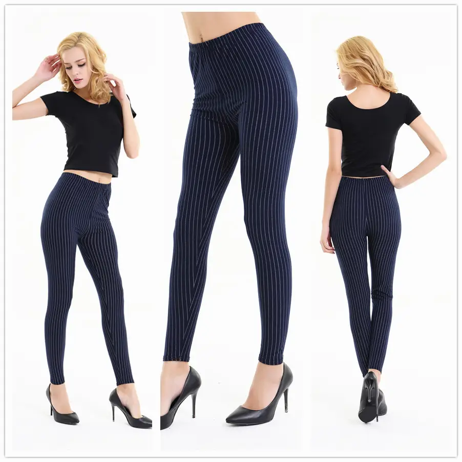 8255 European American Striped Plaid Slim Fit Leggings Large - Image 8