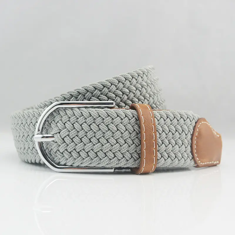 Men's Gray Woven Canvas Belt with Pin Buckle