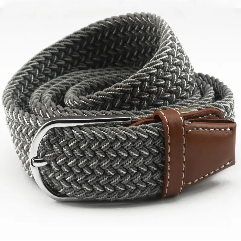 Men's Gray Woven Canvas Belt with Pin Buckle