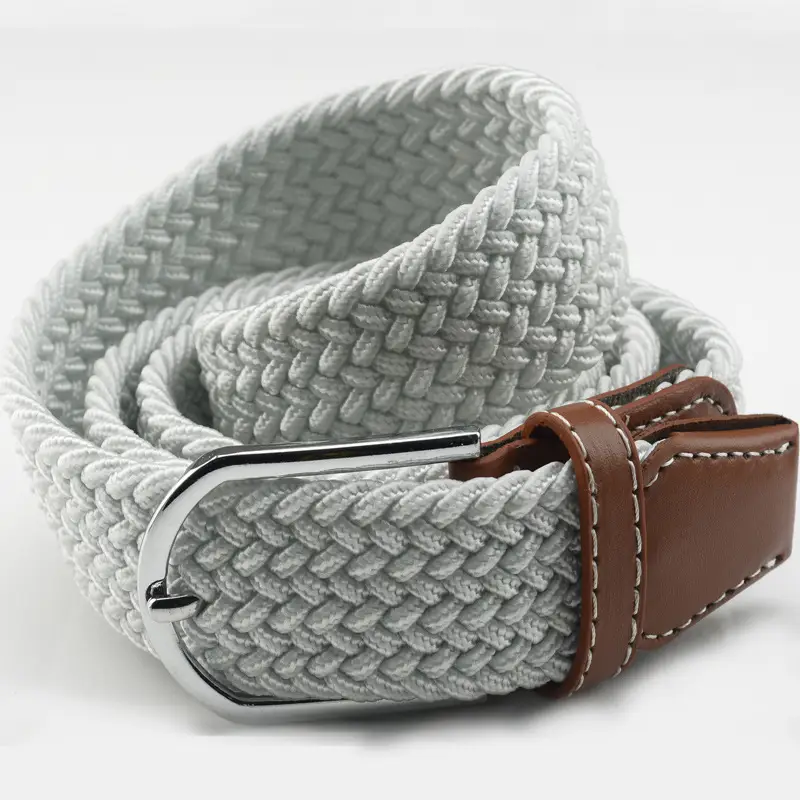 Men's Gray Woven Canvas Belt with Pin Buckle