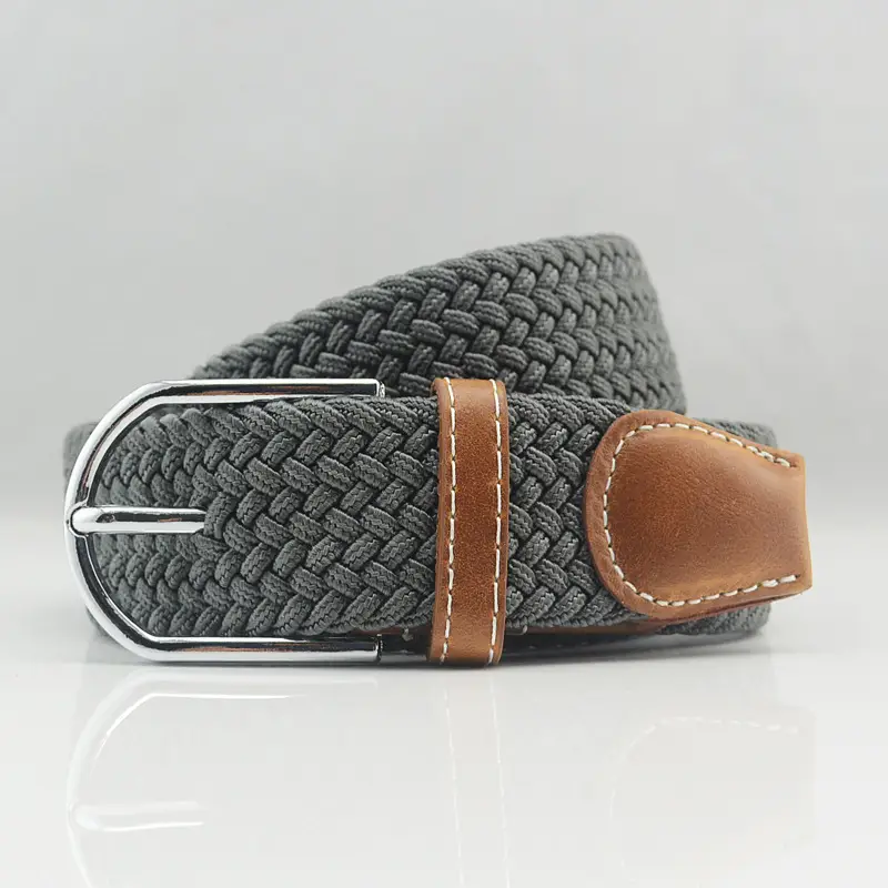Men's Gray Woven Canvas Belt with Pin Buckle