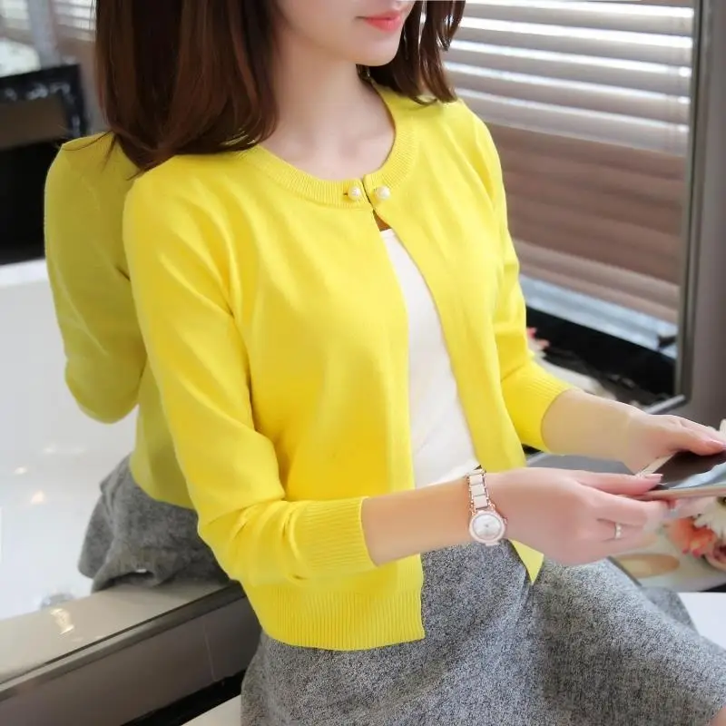 Women Yellow Knitted Cardigan Sun Protection Shawl - Image 13