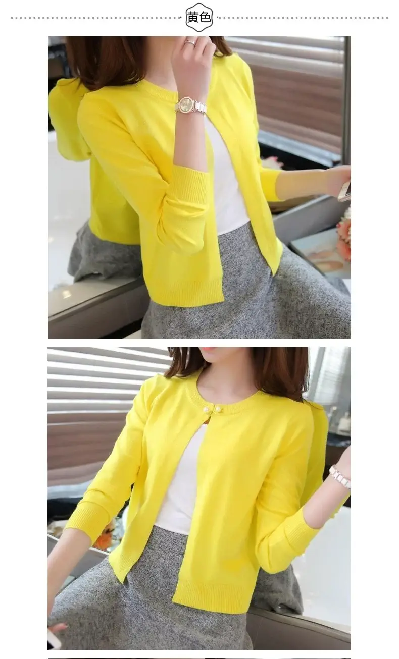 Women Yellow Knitted Cardigan Sun Protection Shawl — feature 24