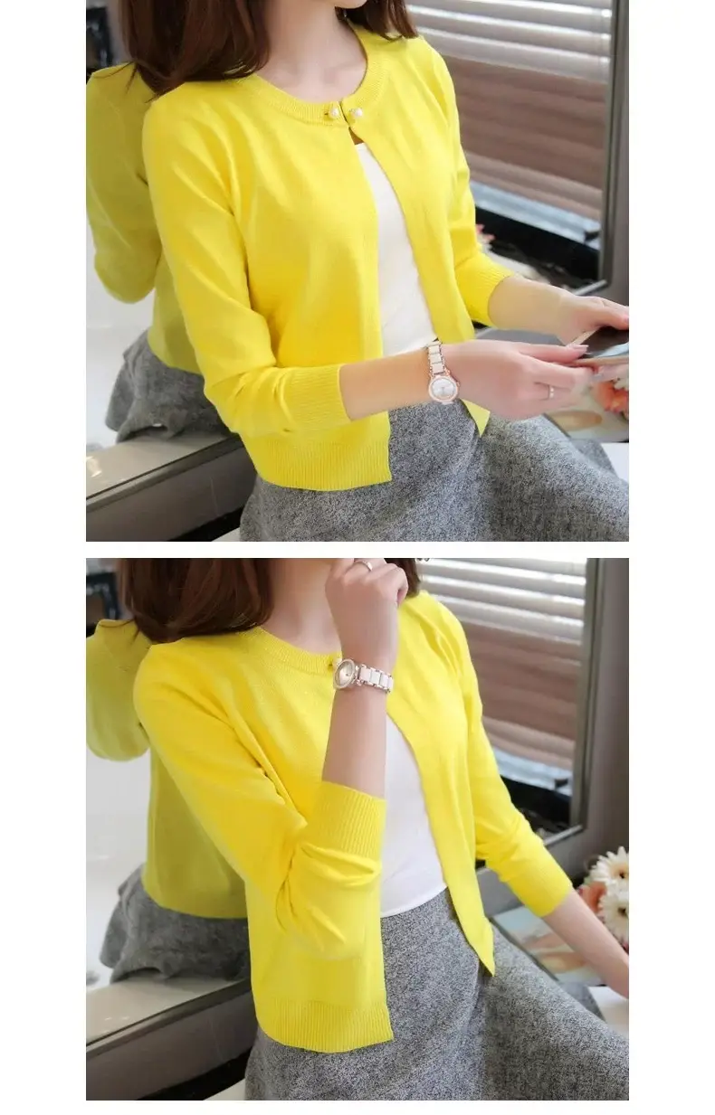 Women Yellow Knitted Cardigan Sun Protection Shawl — feature 25
